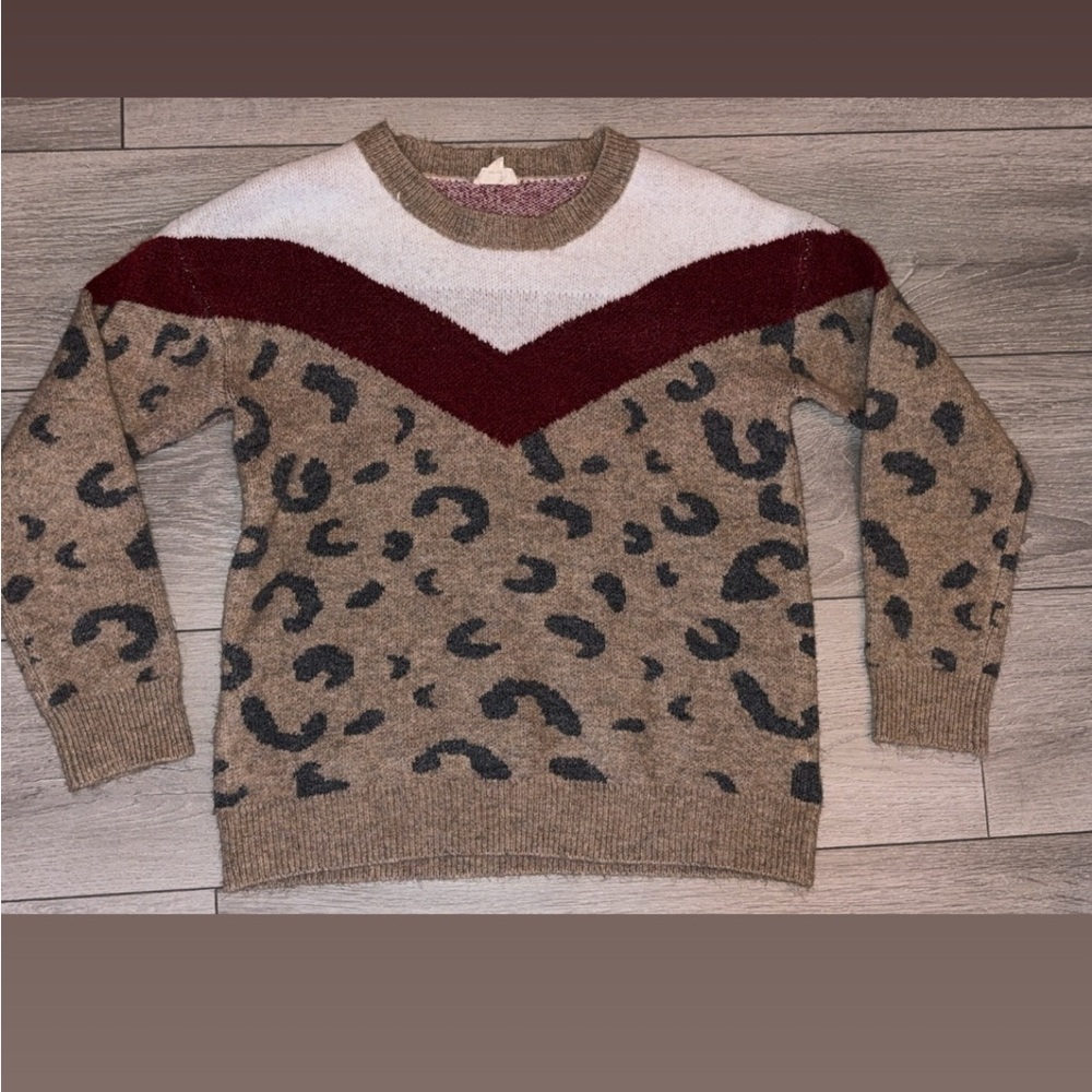 Hem & Thread Size Small Pullover Sweater Cheetah Print Color Block Comfy Warm